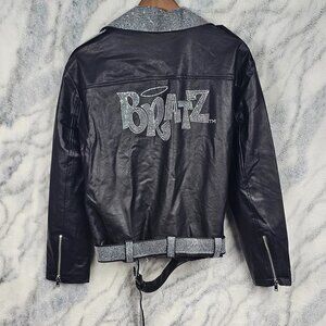 Dolls Kill x Bratz XL Glam Rock Rhinestone Logo Vegan Leather Moto Jacket